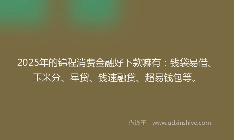 2025年的锦程消费金融好下款嘛有：钱袋易借、玉米分、星贷、钱速融贷、超易钱包等。