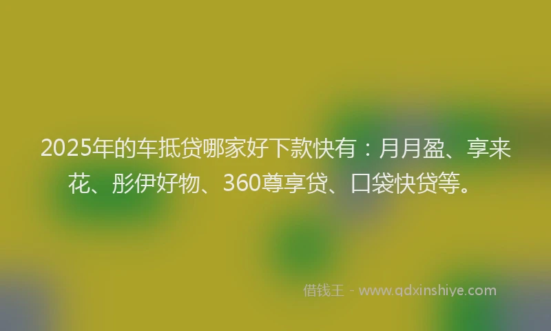 2025年的车抵贷哪家好下款快有：月月盈、享来花、彤伊好物、360尊享贷、口袋快贷等。