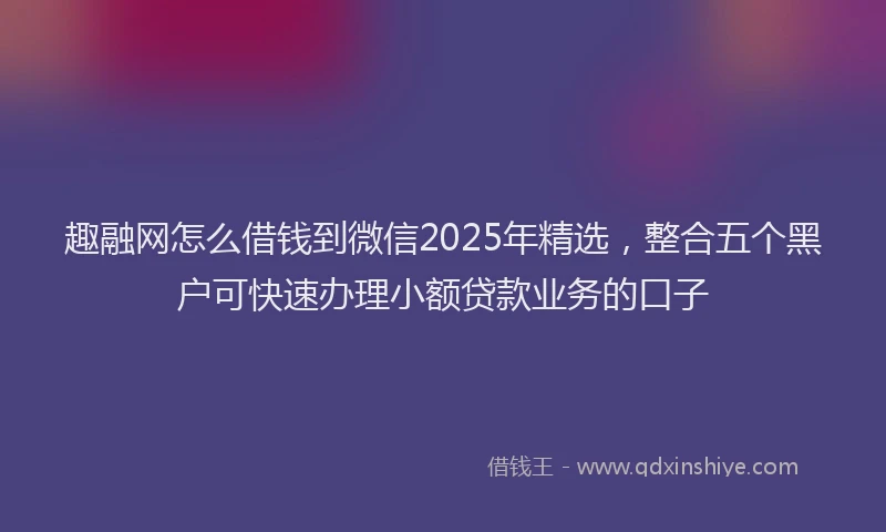 趣融网怎么借钱到微信2025年精选，整合五个黑户可快速办理小额贷款业务的口子