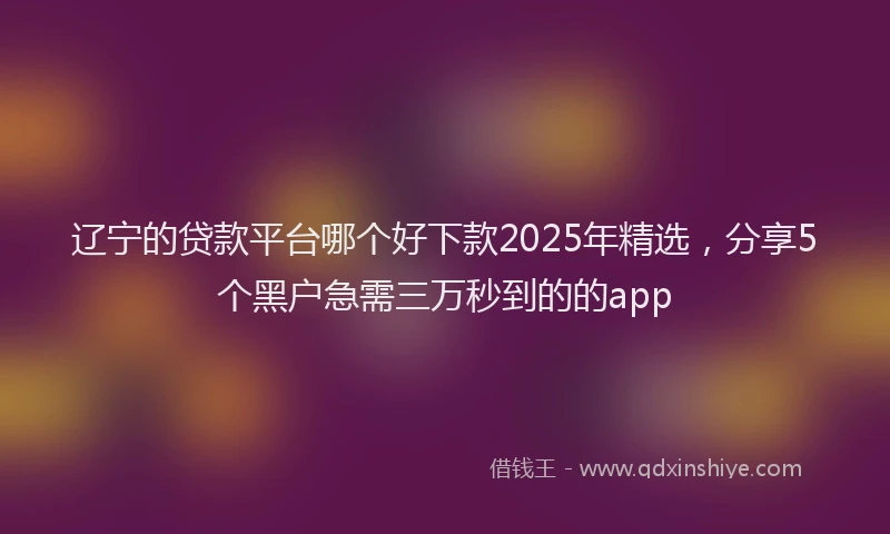 辽宁的贷款平台哪个好下款2025年精选，分享5个黑户急需三万秒到的的app