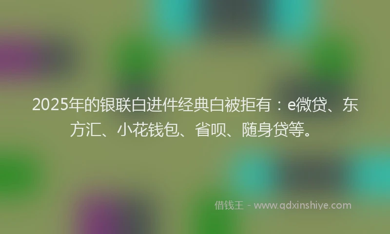 2025年的银联白进件经典白被拒有：e微贷、东方汇、小花钱包、省呗、随身贷等。