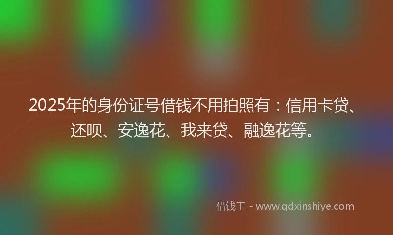 2025年的身份证号借钱不用拍照有：信用卡贷、还呗、安逸花、我来贷、融逸花等。
