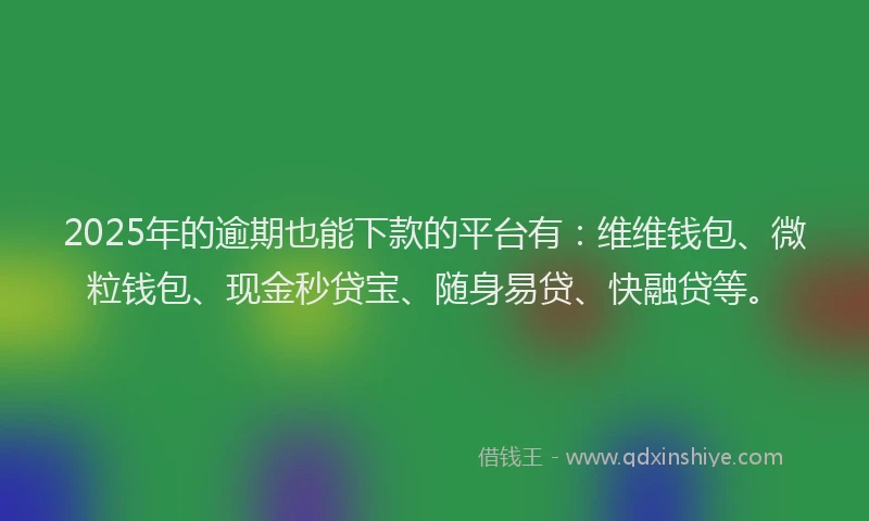 2025年的逾期也能下款的平台有：维维钱包、微粒钱包、现金秒贷宝、随身易贷、快融贷等。
