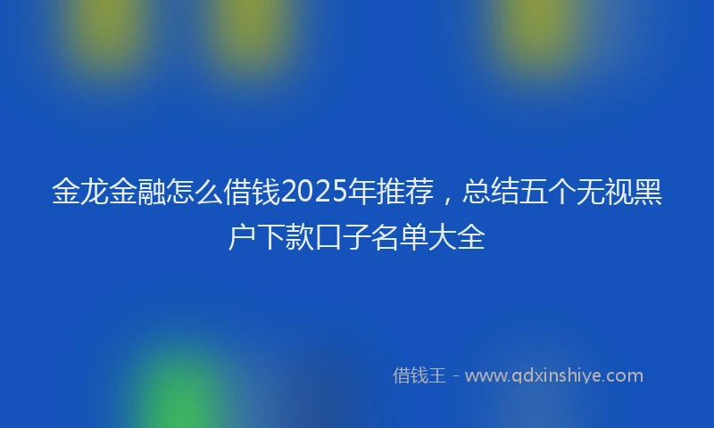 金龙金融怎么借钱2025年推荐，总结五个无视黑户下款口子名单大全