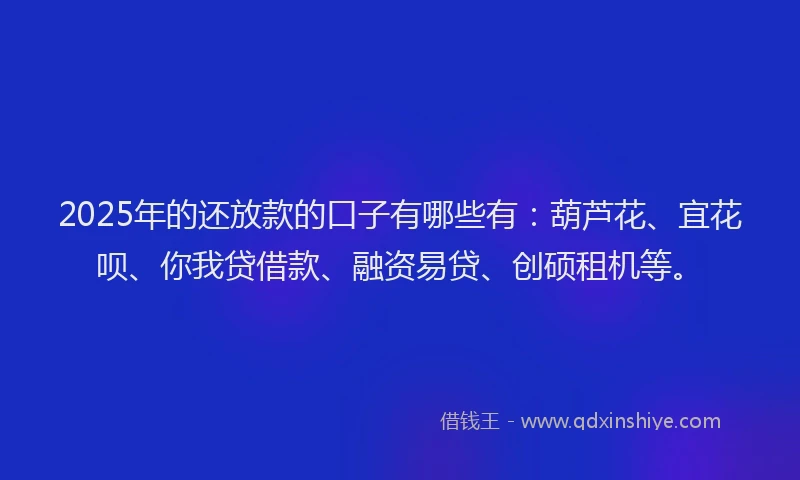 2025年的还放款的口子有哪些有：葫芦花、宜花呗、你我贷借款、融资易贷、创硕租机等。
