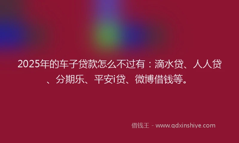 2025年的车子贷款怎么不过有：滴水贷、人人贷、分期乐、平安i贷、微博借钱等。