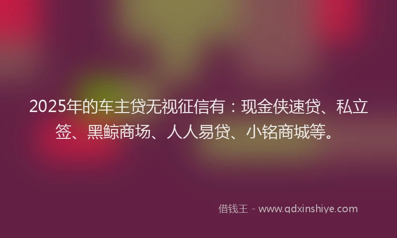 2025年的车主贷无视征信有：现金侠速贷、私立签、黑鲸商场、人人易贷、小铭商城等。