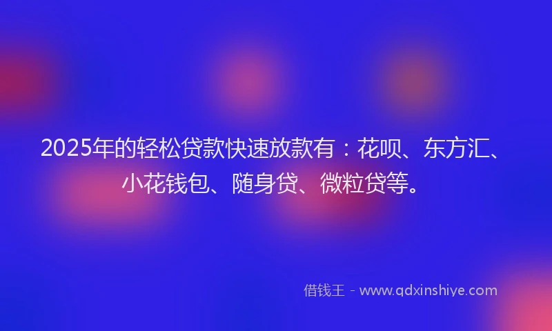 2025年的轻松贷款快速放款有:花呗、东方汇、小花钱包、随身贷、微粒贷等。