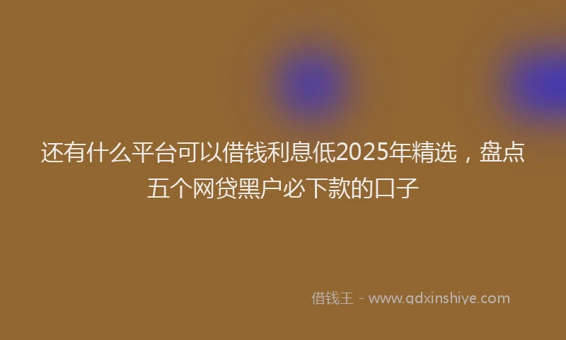 还有什么平台可以借钱利息低2025年精选，盘点五个网贷黑户必下款的口子