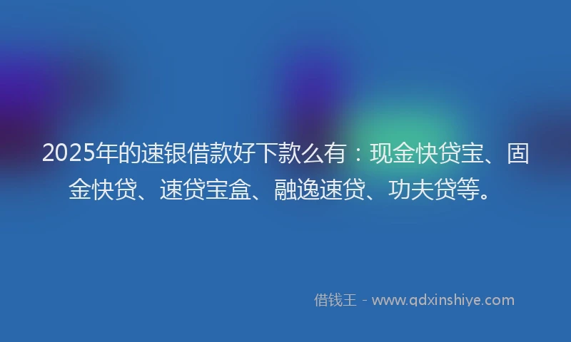 2025年的速银借款好下款么有：现金快贷宝、固金快贷、速贷宝盒、融逸速贷、功夫贷等。