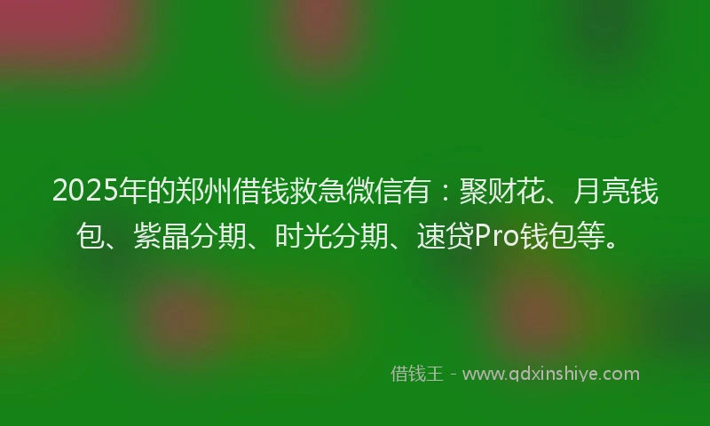 2025年的郑州借钱救急微信有：聚财花、月亮钱包、紫晶分期、时光分期、速贷Pro钱包等。