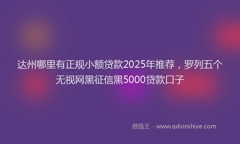 达州哪里有正规小额贷款2025年推荐，罗列五个无视网黑征信黑5000贷款口子