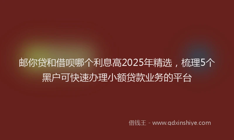 邮你贷和借呗哪个利息高2025年精选，梳理5个黑户可快速办理小额贷款业务的平台