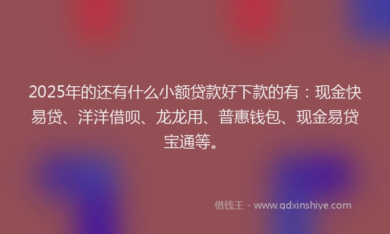 2025年的还有什么小额贷款好下款的有:现金快易贷、洋洋借呗、龙龙用、普惠钱包、现金易贷宝通等。