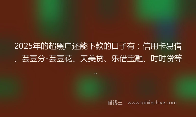 2025年的超黑户还能下款的口子有：信用卡易借、芸豆分-芸豆花、天美贷、乐借宝融、时时贷等。