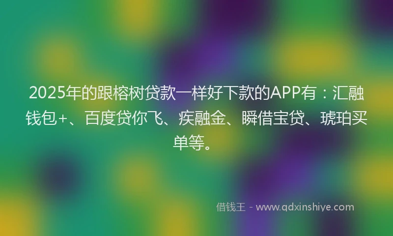 2025年的跟榕树贷款一样好下款的APP有：汇融钱包+、百度贷你飞、疾融金、瞬借宝贷、琥珀买单等。