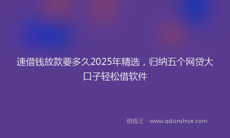 速借钱放款要多久2025年精选，归纳五个网贷大口子轻松借软件