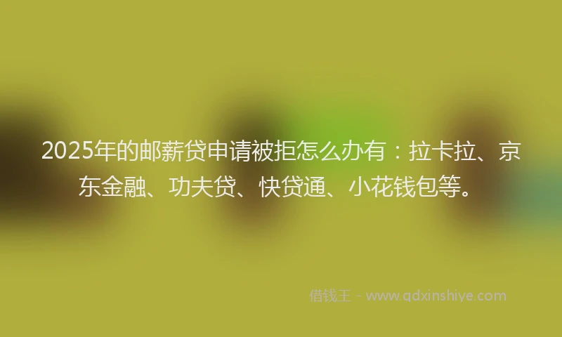 2025年的邮薪贷申请被拒怎么办有：拉卡拉、京东金融、功夫贷、快贷通、小花钱包等。