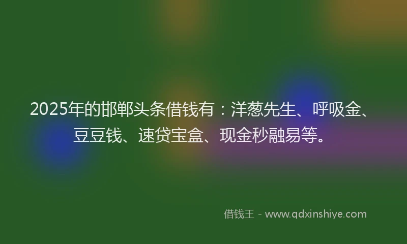 2025年的邯郸头条借钱有：洋葱先生、呼吸金、豆豆钱、速贷宝盒、现金秒融易等。