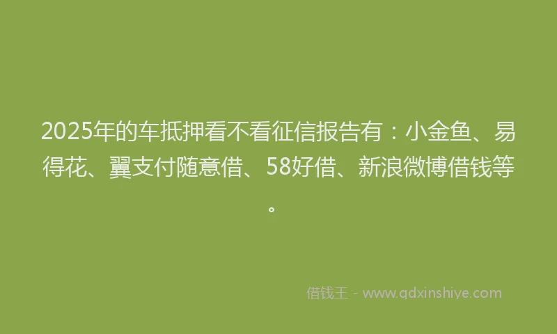 2025年的车抵押看不看征信报告有：小金鱼、易得花、翼支付随意借、58好借、新浪微博借钱等。