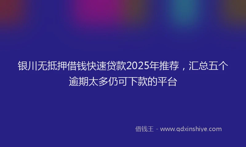 银川无抵押借钱快速贷款2025年推荐，汇总五个逾期太多仍可下款的平台
