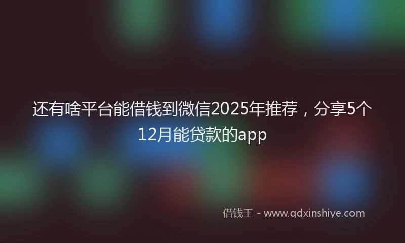 还有啥平台能借钱到微信2025年推荐，分享5个12月能贷款的app