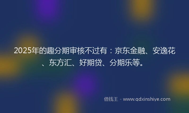 2025年的趣分期审核不过有：京东金融、安逸花、东方汇、好期贷、分期乐等。