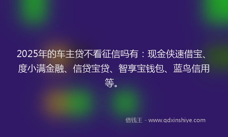 2025年的车主贷不看征信吗有：现金侠速借宝、度小满金融、信贷宝贷、智享宝钱包、蓝鸟信用等。