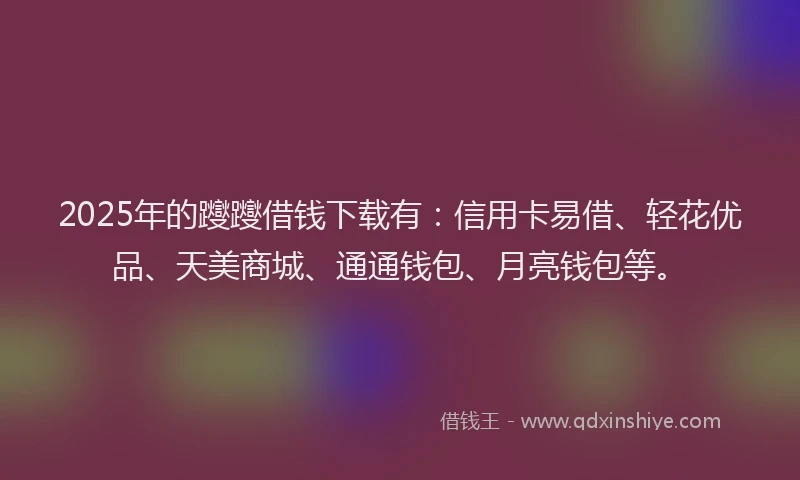 2025年的躞躞借钱下载有：信用卡易借、轻花优品、天美商城、通通钱包、月亮钱包等。