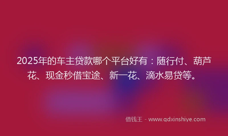 2025年的车主贷款哪个平台好有：随行付、葫芦花、现金秒借宝途、新一花、滴水易贷等。