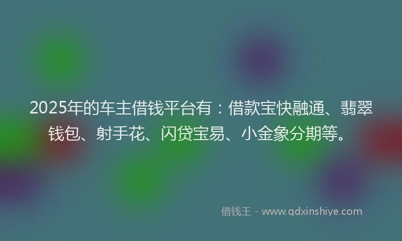 2025年的车主借钱平台有：借款宝快融通、翡翠钱包、射手花、闪贷宝易、小金象分期等。
