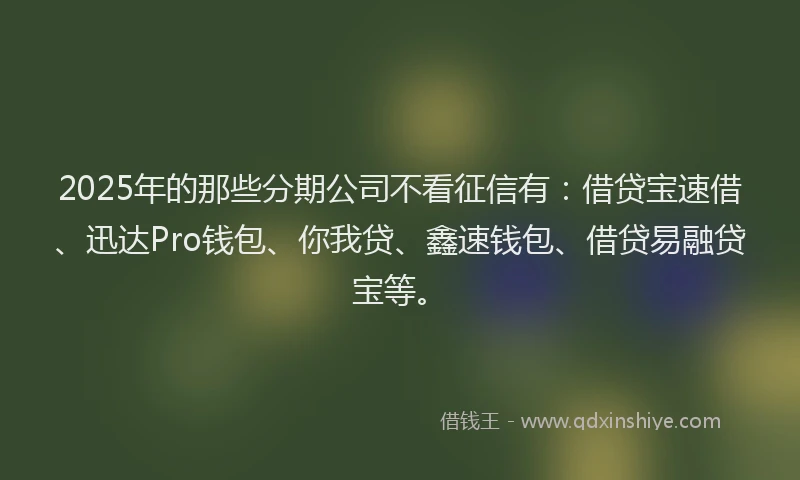 2025年的那些分期公司不看征信有：借贷宝速借、迅达Pro钱包、你我贷、鑫速钱包、借贷易融贷宝等。