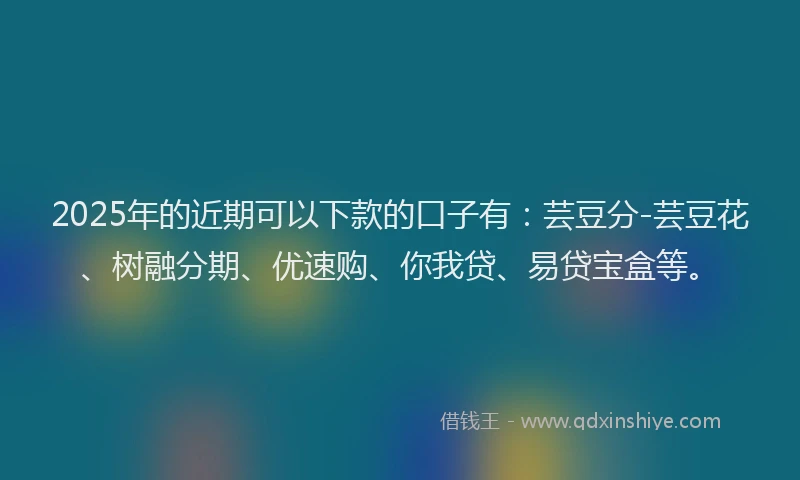2025年的近期可以下款的口子有：芸豆分-芸豆花、树融分期、优速购、你我贷、易贷宝盒等。