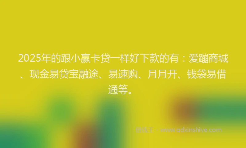 2025年的跟小赢卡贷一样好下款的有：爱蹦商城、现金易贷宝融途、易速购、月月开、钱袋易借通等。