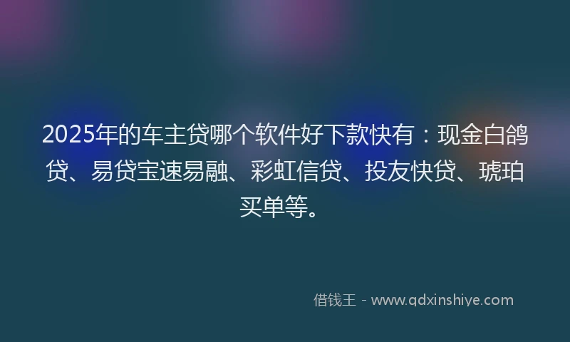 2025年的车主贷哪个软件好下款快有：现金白鸽贷、易贷宝速易融、彩虹信贷、投友快贷、琥珀买单等。