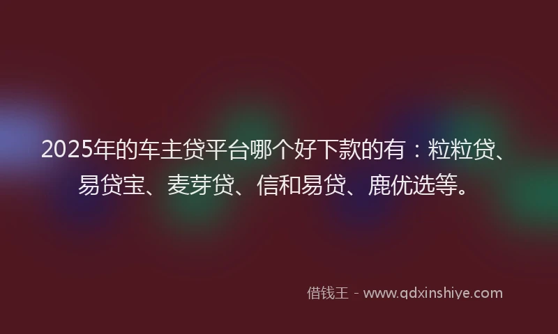 2025年的车主贷平台哪个好下款的有：粒粒贷、易贷宝、麦芽贷、信和易贷、鹿优选等。