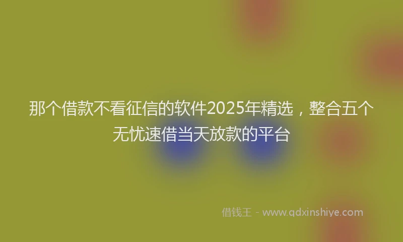 那个借款不看征信的软件2025年精选，整合五个无忧速借当天放款的平台
