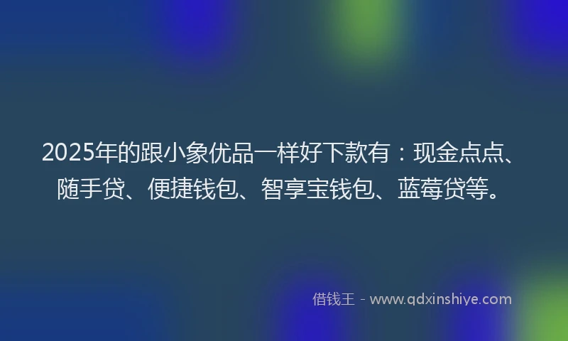 2025年的跟小象优品一样好下款有：现金点点、随手贷、便捷钱包、智享宝钱包、蓝莓贷等。