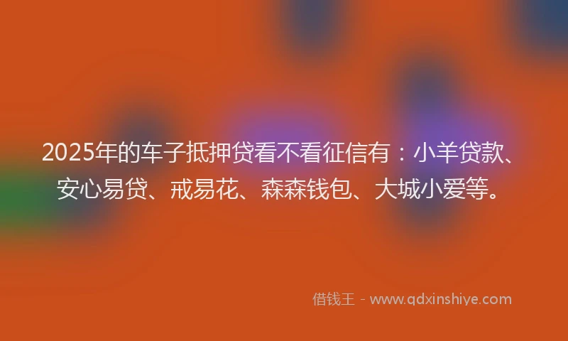 2025年的车子抵押贷看不看征信有：小羊贷款、安心易贷、戒易花、森森钱包、大城小爱等。