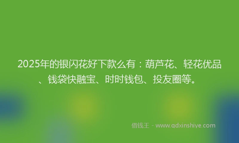 2025年的银闪花好下款么有：葫芦花、轻花优品、钱袋快融宝、时时钱包、投友圈等。