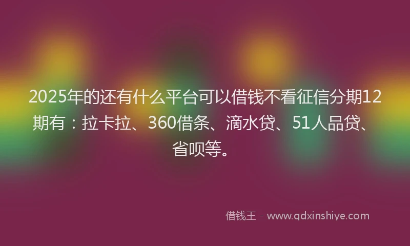 2025年的还有什么平台可以借钱不看征信分期12期有：拉卡拉、360借条、滴水贷、51人品贷、省呗等。