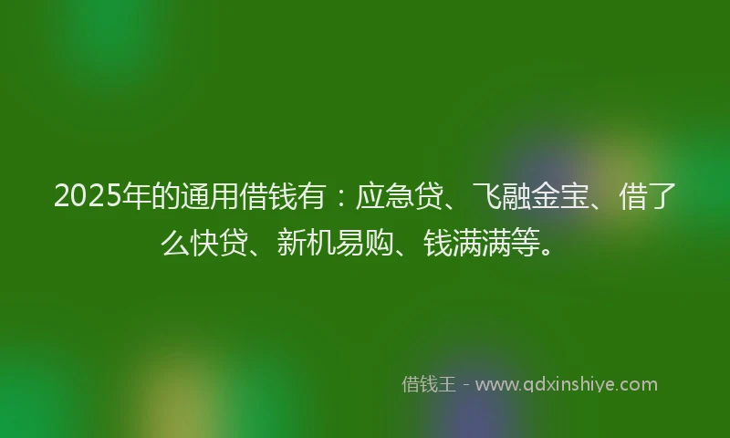 2025年的通用借钱有：应急贷、飞融金宝、借了么快贷、新机易购、钱满满等。