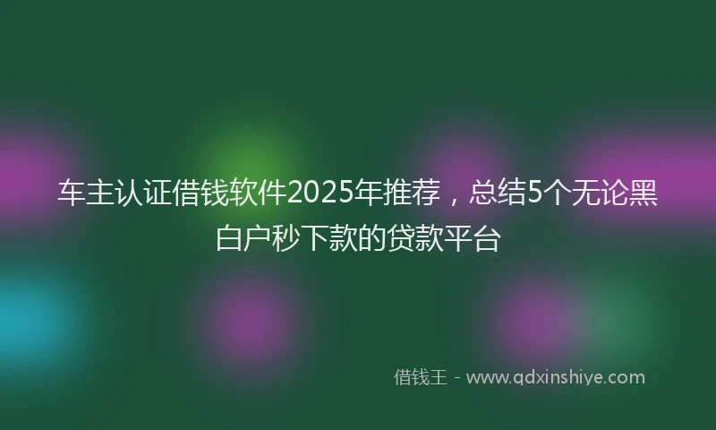 车主认证借钱软件2025年推荐，总结5个无论黑白户秒下款的贷款平台