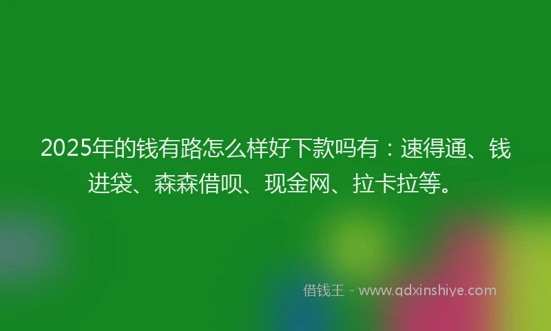 2025年的钱有路怎么样好下款吗有：速得通、钱进袋、森森借呗、现金网、拉卡拉等。