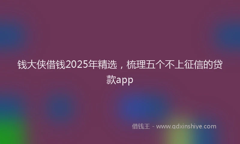 钱大侠借钱2025年精选，梳理五个不上征信的贷款app