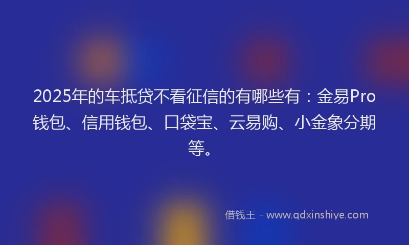 2025年的车抵贷不看征信的有哪些有：金易Pro钱包、信用钱包、口袋宝、云易购、小金象分期等。