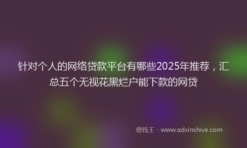 针对个人的网络贷款平台有哪些2025年推荐，汇总五个无视花黑烂户能下款的网贷