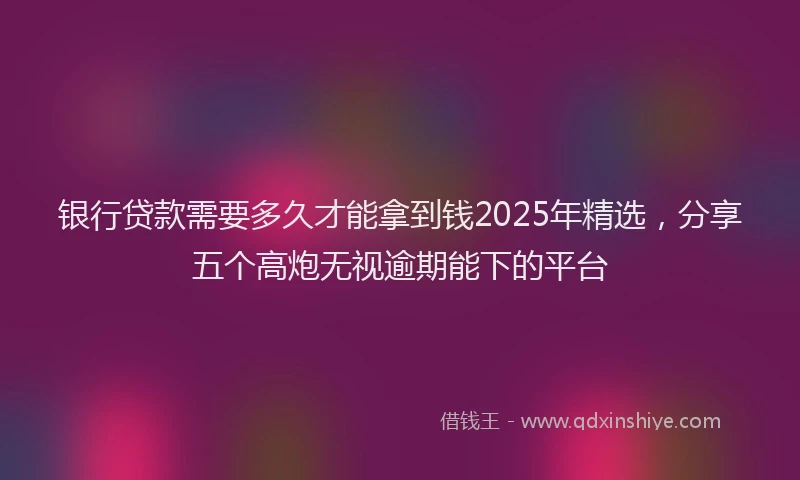 银行贷款需要多久才能拿到钱2025年精选，分享五个高炮无视逾期能下的平台