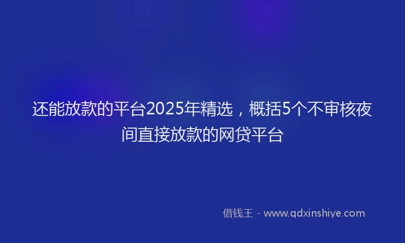 还能放款的平台2025年精选，概括5个不审核夜间直接放款的网贷平台