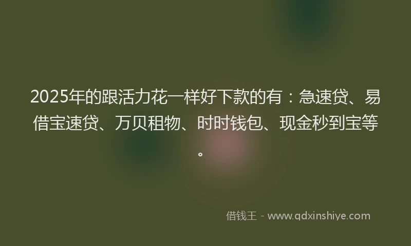 2025年的跟活力花一样好下款的有：急速贷、易借宝速贷、万贝租物、时时钱包、现金秒到宝等。